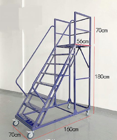 Rolling Mobile Ladder - 7 Steps, Blue, 1800mm Height