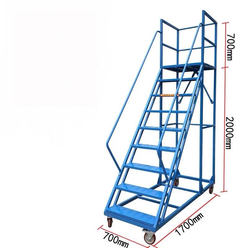 Rolling Mobile Warehouse Ladder - 8 Steps, 2700mm Height - Powder Coated Blue