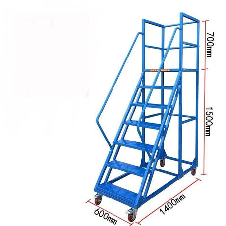 Rolling Mobile Warehouse Ladder - 6 Steps, 2200mm Height - Powder Coated Blue