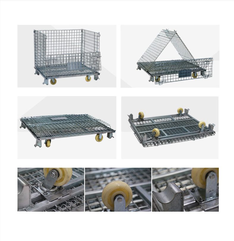 Storage Cage Trolley Collapsible Folding Steel Pallet Cage 1200kg Limit