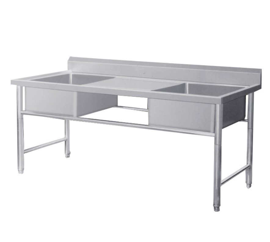 Commercial Kitchen Double Sink Bench Stainless Steel - 8000x600x900mm