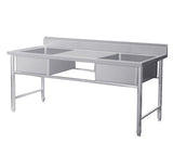 Commercial Kitchen Double Sink Bench Stainless Steel - 8000x600x900mm