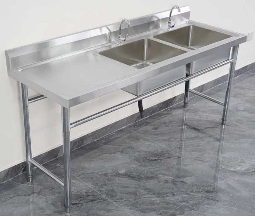 Commercial Kitchen Double Right Sink Bench Stainless Steel - 1800x600x900mm